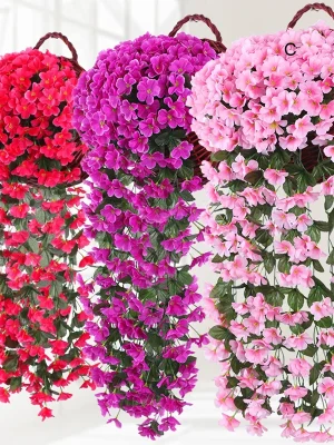 Kunstige fiolette hengende blomster – 80/90 cm silkeplante til veggdekorasjon