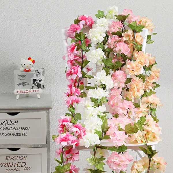 230 cm kunstig sakurablomst – lang silkeranke til dekorasjon
