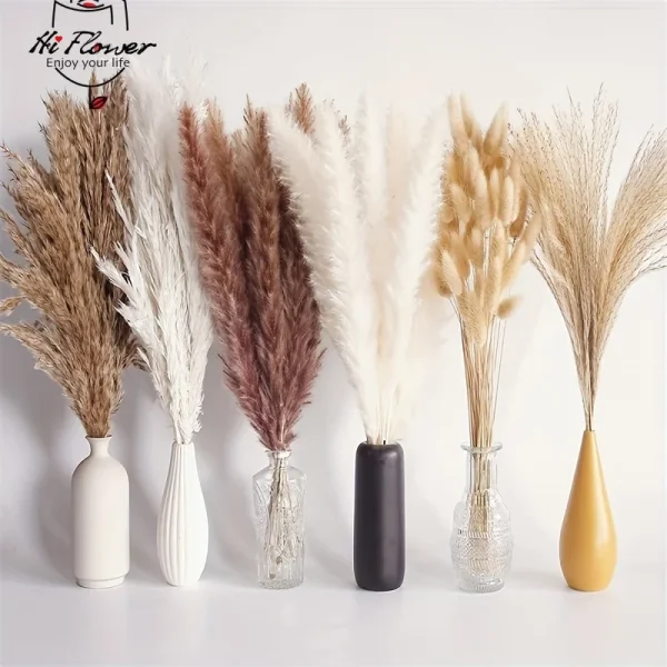 120 stk Tørkede Pampas & Bunny Tails – Naturlig Bukett til Vase og Dekor