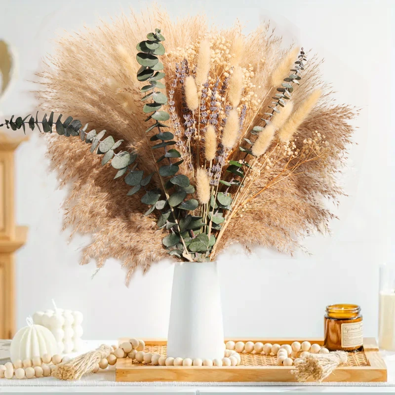 84 stk Fluffy Pampas – Naturlige Tørkede Blomster & Eucalyptus Bukett