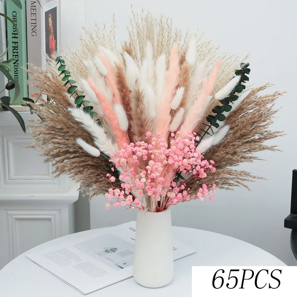 84 stk Fluffy Pampas – Naturlige Tørkede Blomster & Eucalyptus Bukett