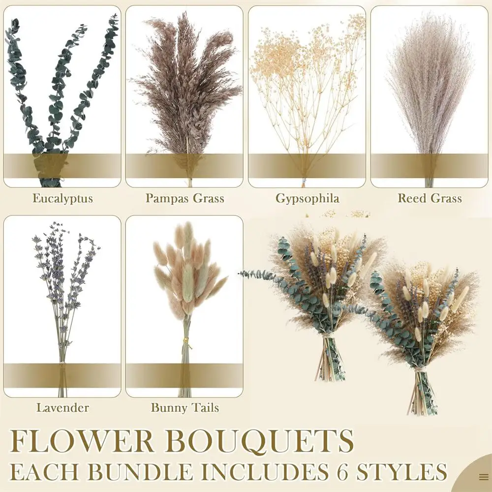 84 stk Fluffy Pampas – Naturlige Tørkede Blomster & Eucalyptus Bukett