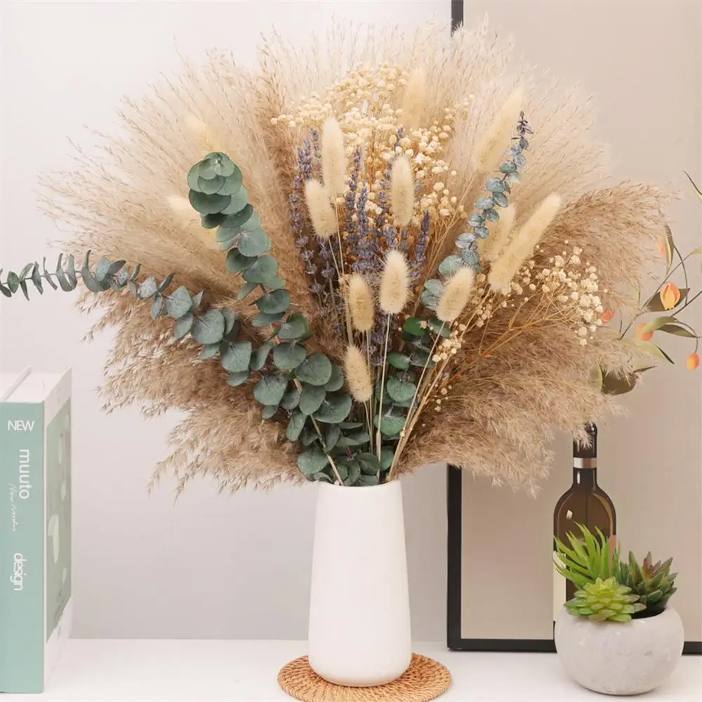 84 stk Fluffy Pampas – Naturlige Tørkede Blomster & Eucalyptus Bukett