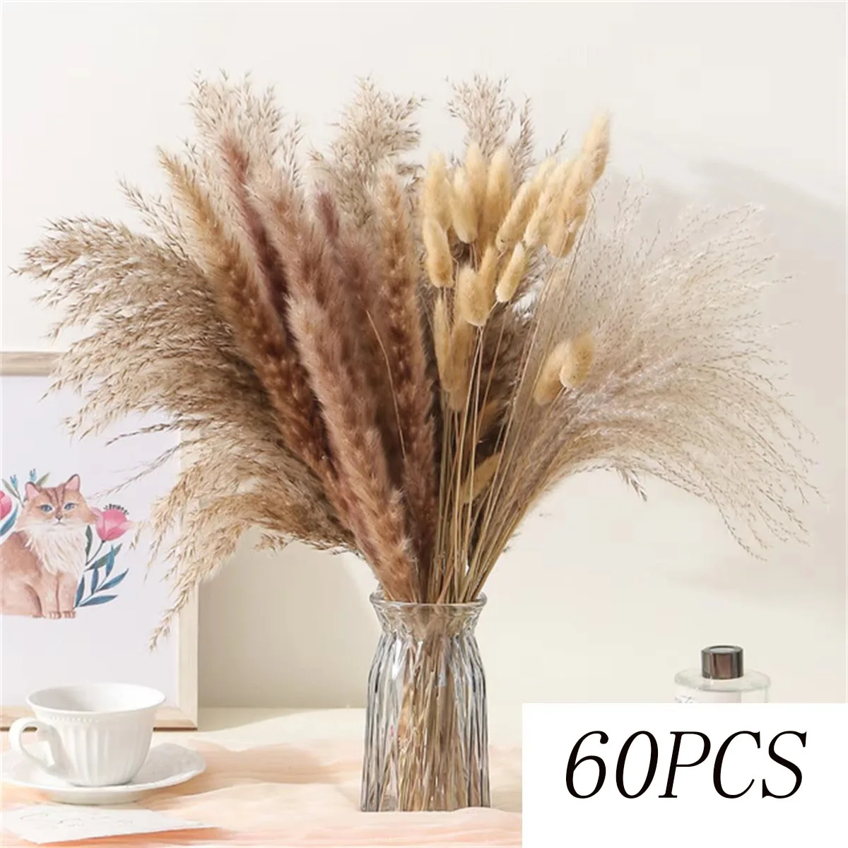 84 stk Fluffy Pampas – Naturlige Tørkede Blomster & Eucalyptus Bukett