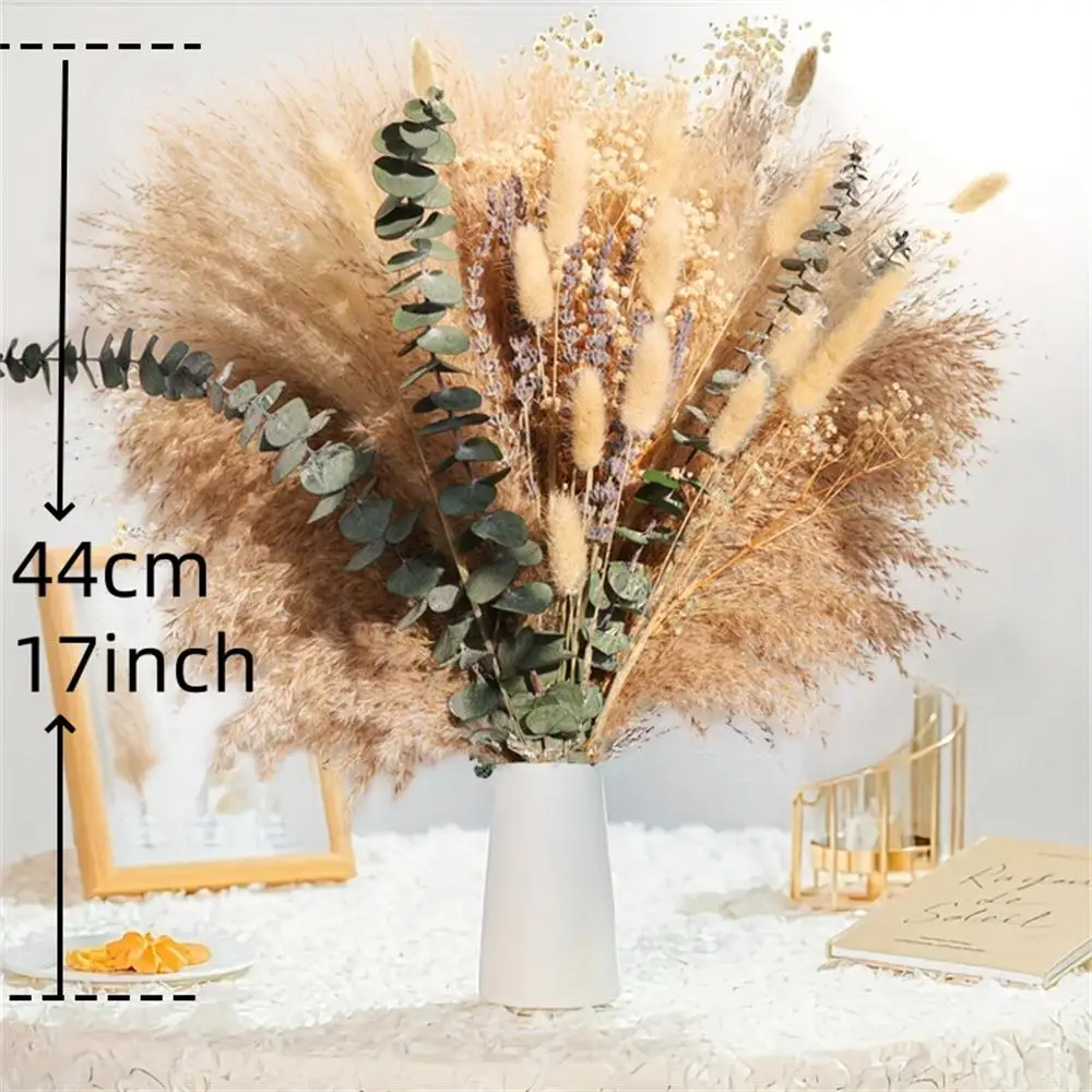 84 stk Fluffy Pampas – Naturlige Tørkede Blomster & Eucalyptus Bukett