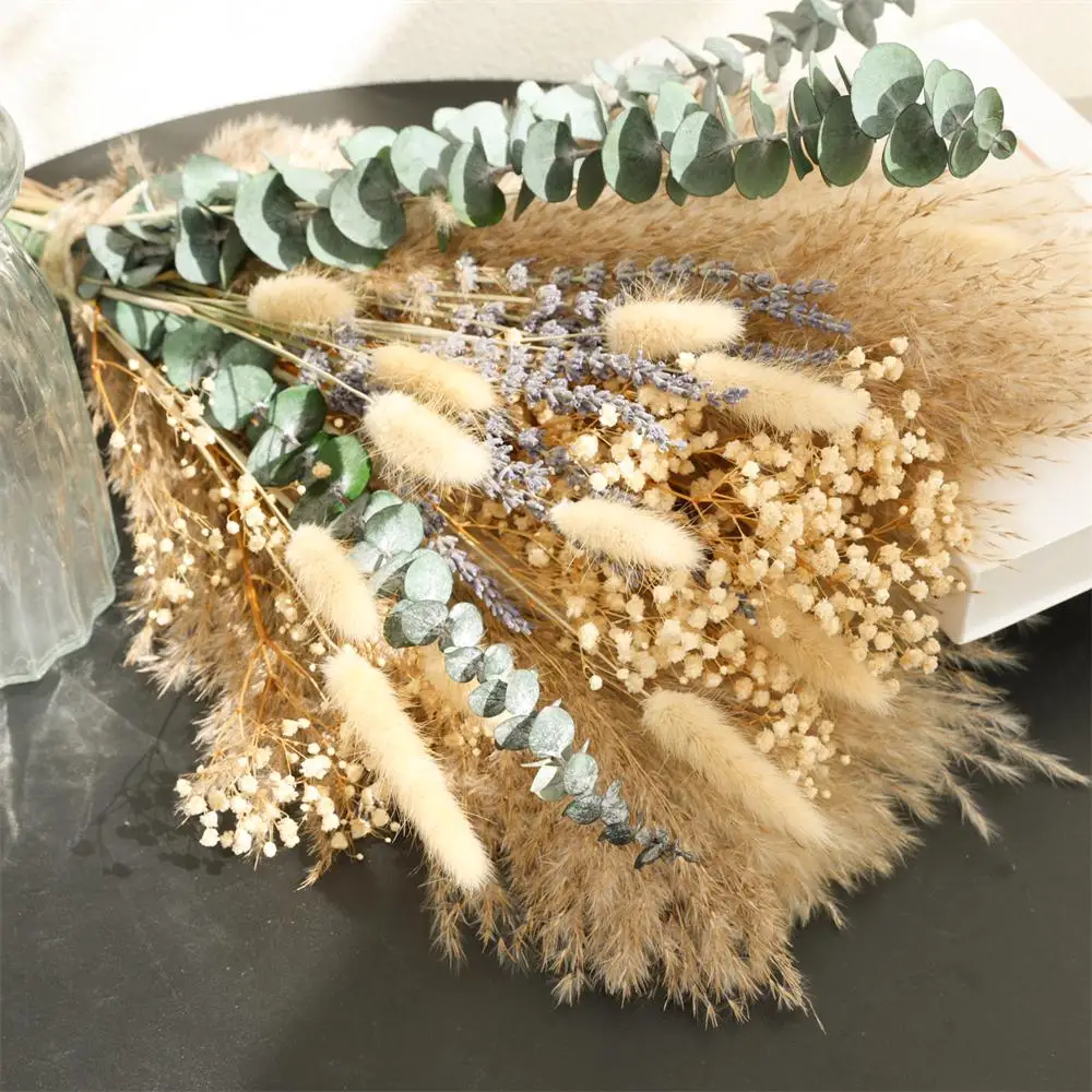 84 stk Fluffy Pampas – Naturlige Tørkede Blomster & Eucalyptus Bukett