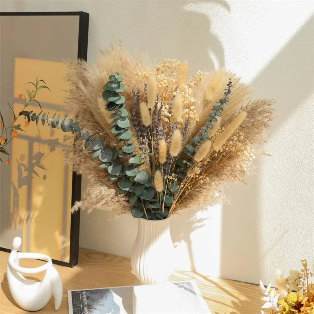 84 stk Fluffy Pampas – Naturlige Tørkede Blomster & Eucalyptus Bukett