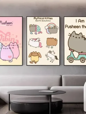 Cartoon Pusheen Kawai Cat Anime Canvas Painting Mural High Quality Bedroom Study Wall Decoration