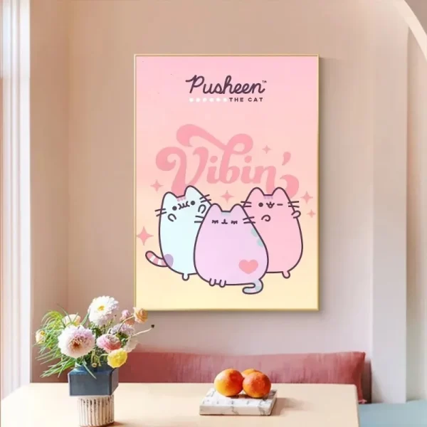 Cartoon Pusheen Kawai Cat Anime Canvas Painting Mural High Quality Bedroom Study Wall Decoration