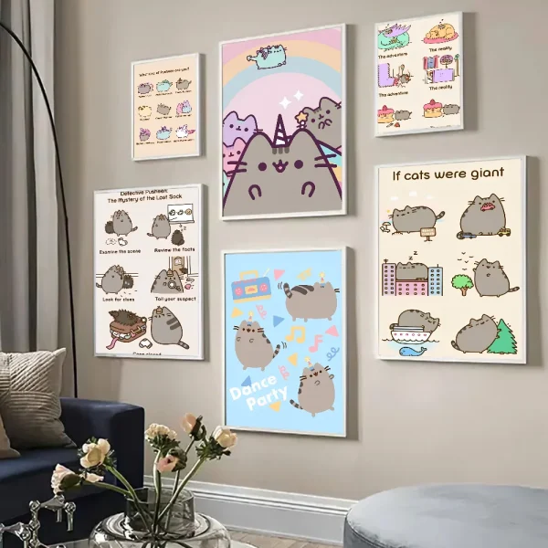 Pusheen Cartoon Plakat – Kunsttrykk for Hjem og Kafé