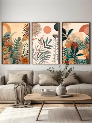 3 stk Lerretsplakater – Moderne Boho Blomstermotiv