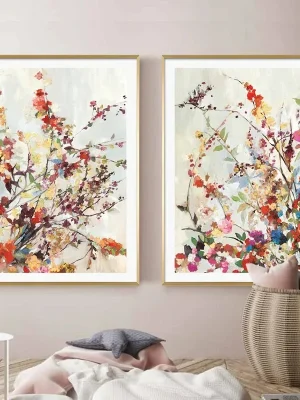 Moderne Enkle Blomstermotiver i Fargeblekk 2stk