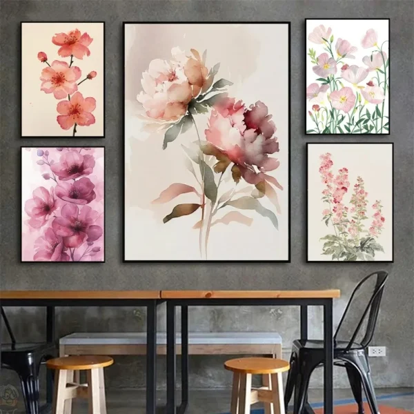 1 stk Rosa Blomst Plakat – Kunsttrykk til Stue, Bar eller Hjemmedekor