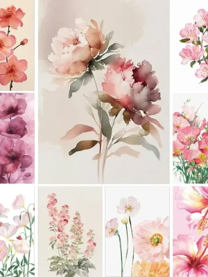 1 stk Rosa Blomst Plakat – Kunsttrykk til Stue, Bar eller Hjemmedekor