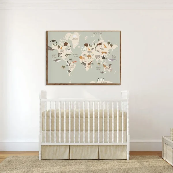 Simple Wall Art Animal World Map HD Canvas Oil Painting Poster