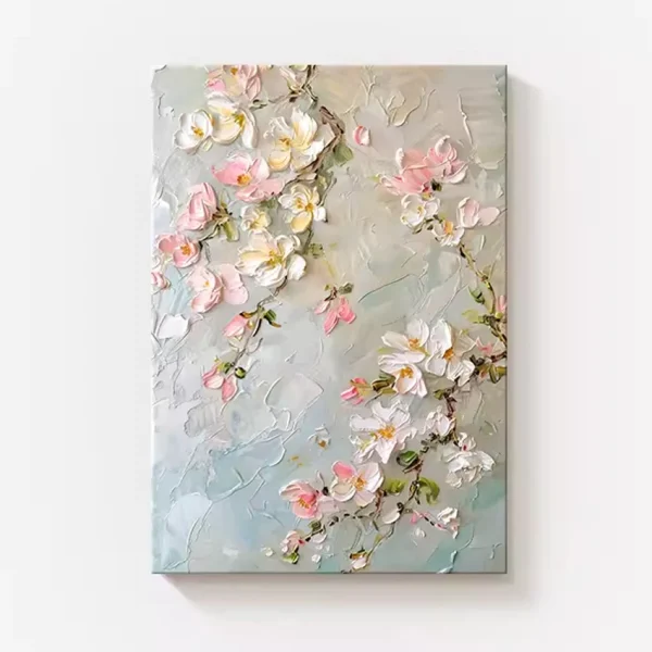 Klassiske Blomster med Malepalett – Teksturert Akrylmaleri på Lerret