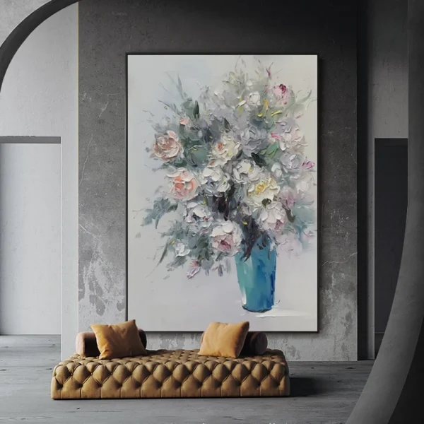 Håndmalt Oljemaleri – Fargerik Stein-inspirert Kunst på Kvadratisk Lerret