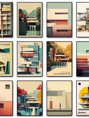 Minimalistisk Fallingwater Hus – Bauhaus Arkitektur Abstrakt Lerretsbilde