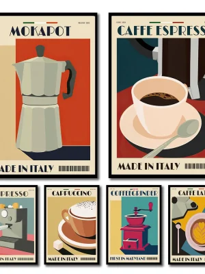 Italian Espresso Coffee Pot Beans Wall Art