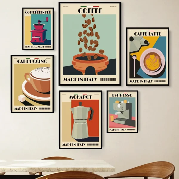 Italian Espresso Coffee Pot Beans Wall Art