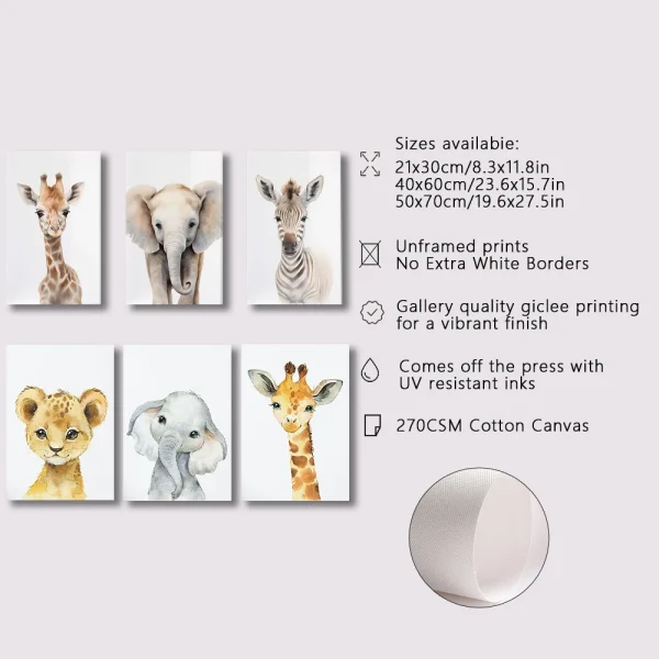 Safari Nursery Decor Set of 3 Poster Jungle Animal