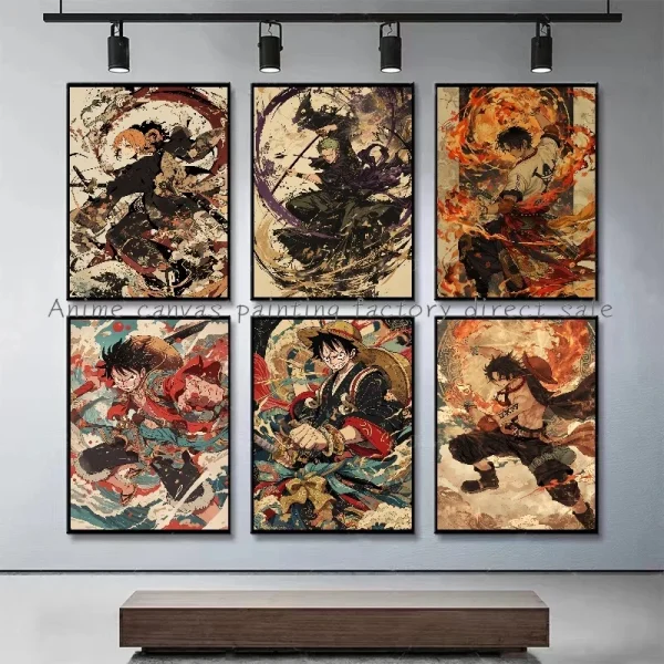 Anime One Piece Luffy Zoro Retro Poster Cafe Bar Fashion Home Wall Art Decorative Wall Painting Printed Canvas Painting