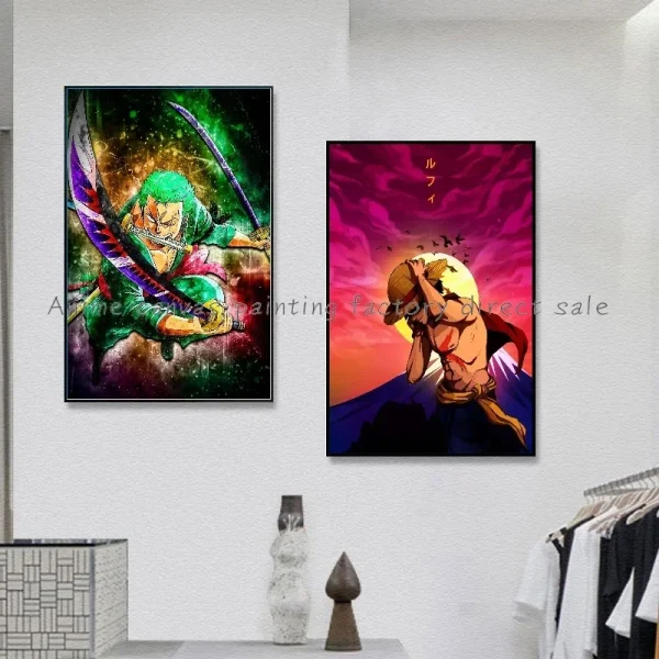 Japan Bandai Retro Anime Surrounding One Piece Luffy Art Canvas Painting Posters