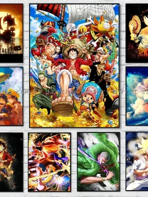 Japan Bandai Retro Anime Surrounding One Piece Luffy Art Canvas Painting Posters
