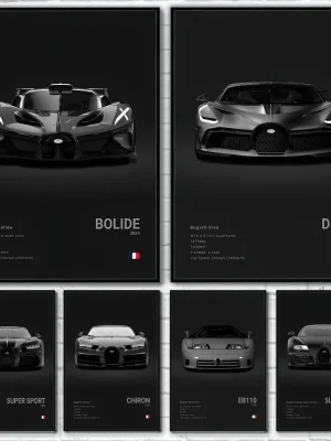 Black Cool Sports Famous Supercar B-Bugatti V-Veyron CHIRON DIVO BOLIDE Poster