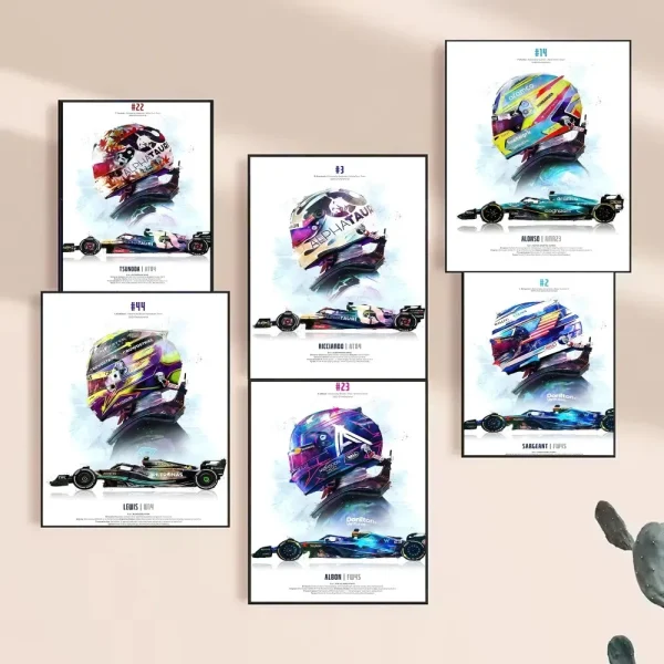 Formula 1 Racing Helmet Movement Posters