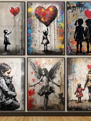 Banksy Graffiti Boy Girl with Balloon on Canvas Posters Prints