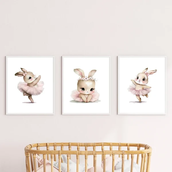 3pcs Cute Ballerina Bunny Ballet Canvas Posters