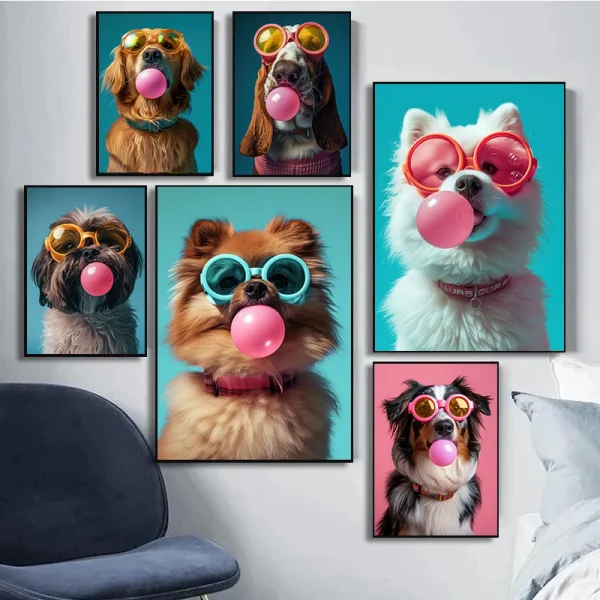 Dog Colorful Bubblegum Sunglasses Poster Prints