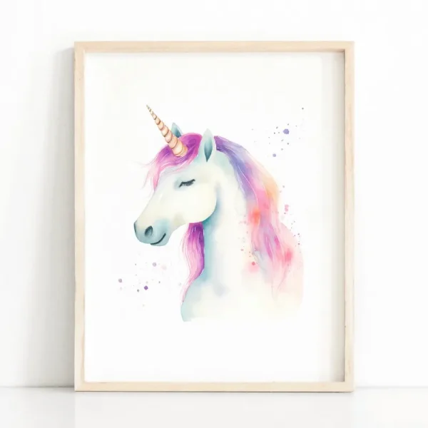 Cartoon Cute Unicorn Nursery Girl Room Pastel Rainbow  Art Poster