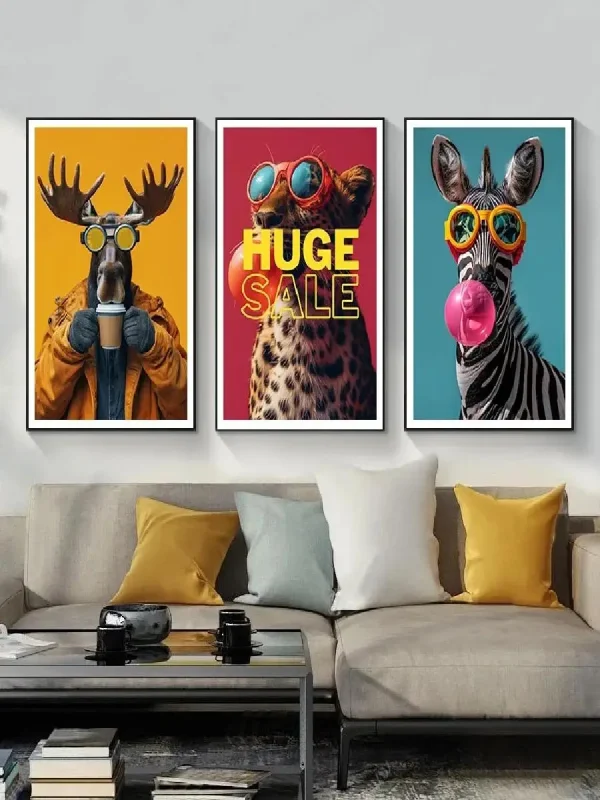 Vibrant Animal Bubble Fashion Tiger Drinking Coffee Canvas