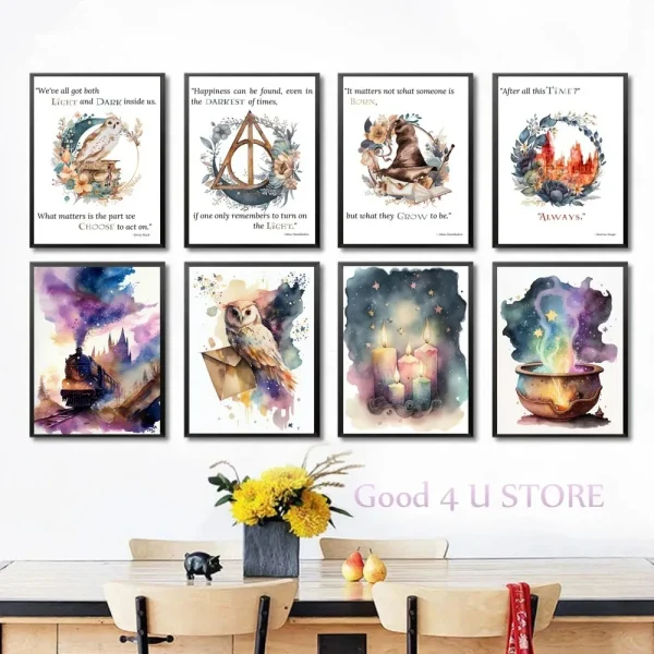 Classic Wizard Movie Quotes Magic School Flying Broom Owl Harris Poster Canvas Painting