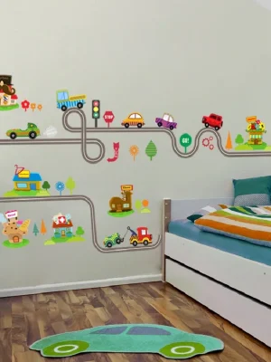 Cartoon Highway Track Cars Wall Stickers For Kids Rooms Sticker Children's Play Room Bedroom Decor Wall Art Decals