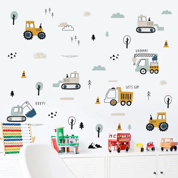Cartoon Cute Urban Buildings and Cars Watercolor Nursery Removable Stickers