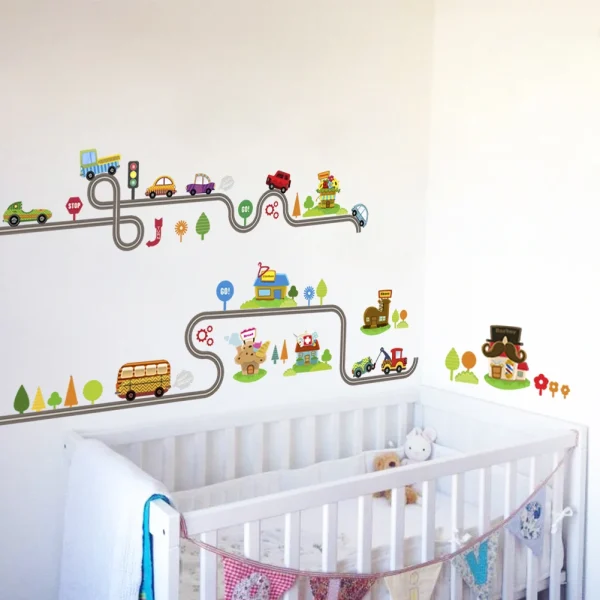 Cartoon car road track creative wall sticker