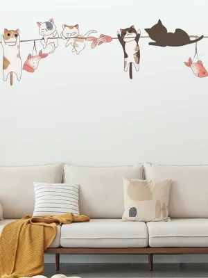 1 Piece Kitten Sun Fish Wall Sticker Cartoon