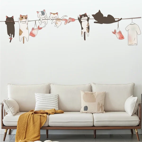 1 Piece Kitten Sun Fish Wall Sticker Cartoon