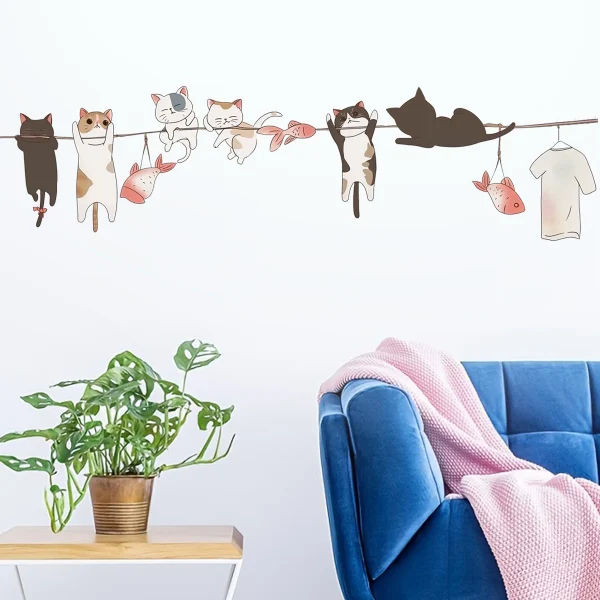 1 Piece Kitten Sun Fish Wall Sticker Cartoon