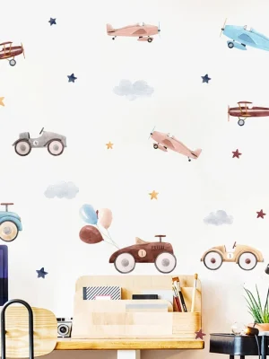 Watercolor Cartoon Car Balloon Stars Nursery Sticker