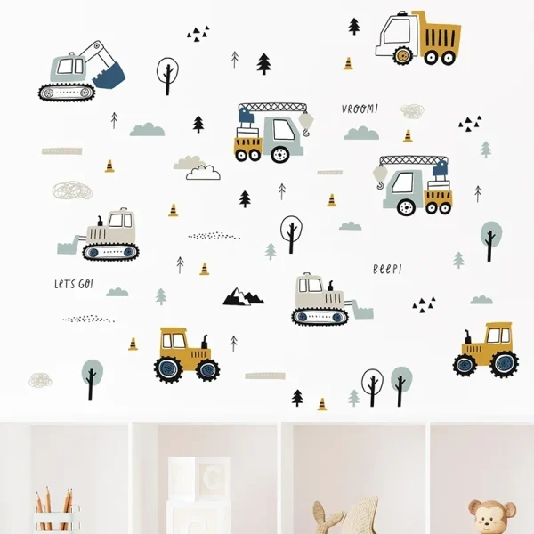 Cartoon Construction Truck Cute Car Wall Stickers