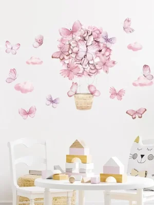 1PC Pink Butterfly Basket Wall Stickers