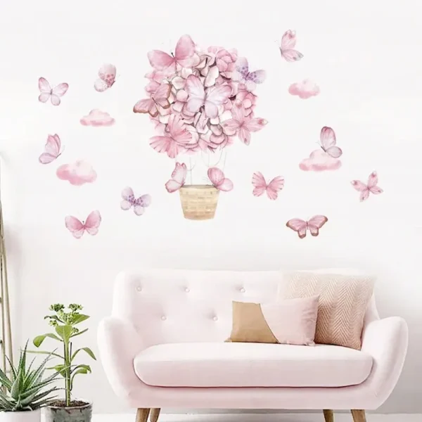 1PC Pink Butterfly Basket Wall Stickers