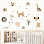 3pcs Cartoon Cute Leopard Elephant Lion Rainbow Animal Wall Stickers