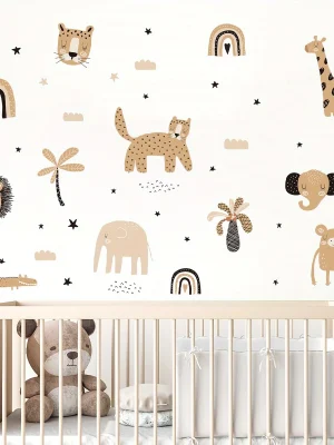 3pcs Cartoon Cute Leopard Elephant Lion Rainbow Animal Wall Stickers