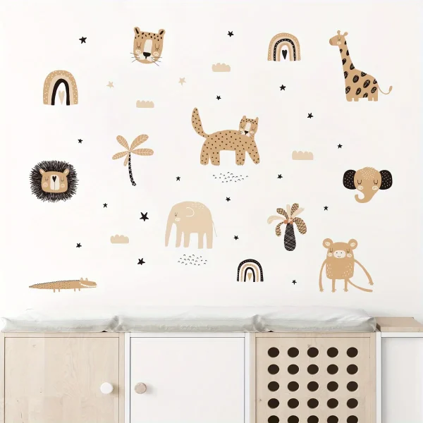 3pcs Cartoon Cute Leopard Elephant Lion Rainbow Animal Wall Stickers