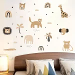 3pcs Cartoon Cute Leopard Elephant Lion Rainbow Animal Wall Stickers